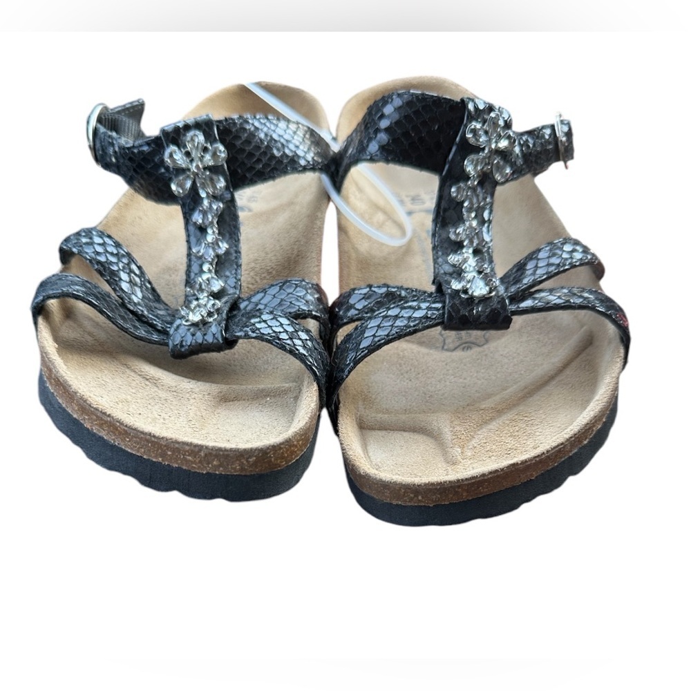 Birkenstock Betula Jewel Black Embossed Leather Slide Sandals Womens Sz 6.5 EU37